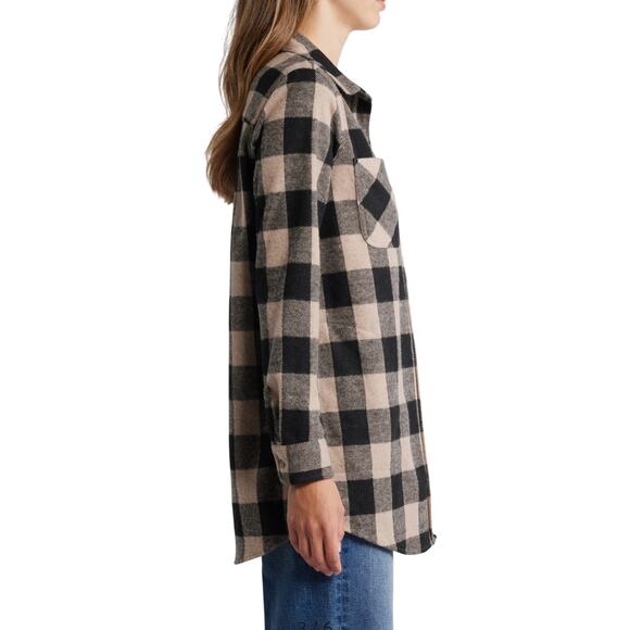 BeachLunchLounge- Tyler Flannel Tunic Shirt - Black/Cream - XL - Picture 3 of 14